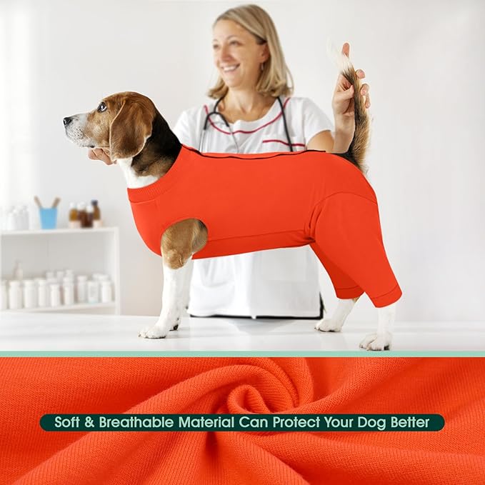 Kuoser Dog Recovery Suit for Rear Legs, Dog Surgical Suit with Pants Cover to Prevent Licking Wounds, Dog Onesie for Surgery Female Spay Male Neuter, Anti Licking Dog Recovery Leg Sleeve, Orange L