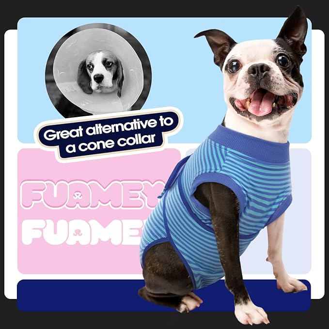 FUAMEY Recovery Suit for Dogs After Surgery,Soft Breathable Dog Bodysuit E-Collar & Cone Alternative Surgical Suit,Male Female Dog Neuter Spay Suits Anti Licking Wounds Onesie Navy Blue Strips XXL