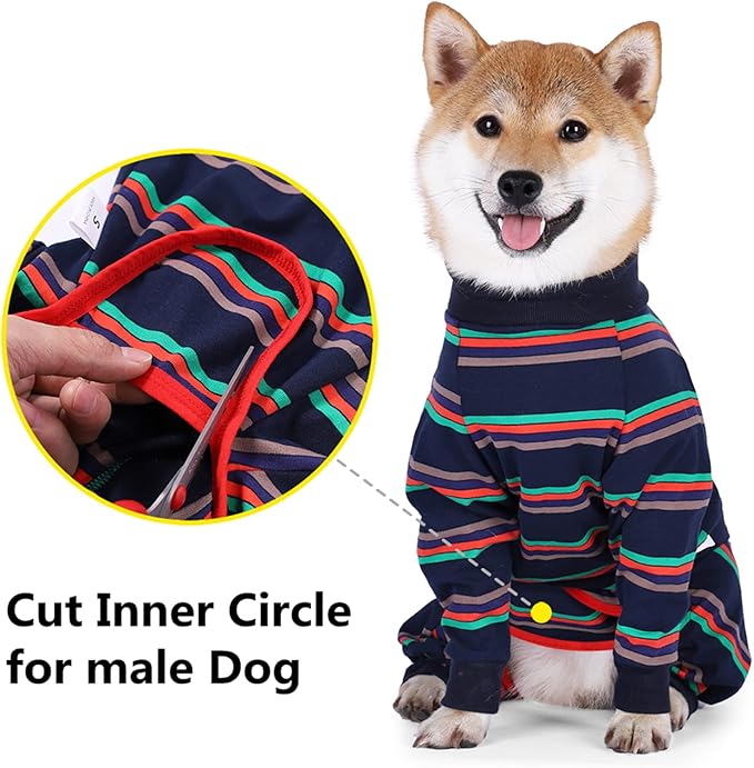 Dog Recovery Suit, Abdominal Wound After Surgery Wear, Prevent Licking Wounds, E-Collar & Cone Alternatives, Long Sleeve Postoperative Shirts Dog Pajamas Prevent Shedding(Large, Blue)