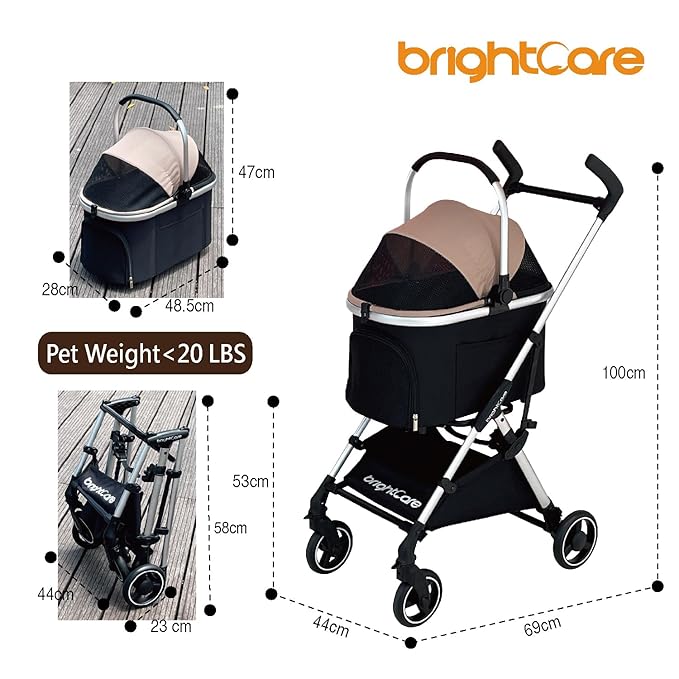 3-in-1 Small Pet Carrier with Stroller for Small Dogs & Cats Under 20 lb – Removable Carrier Converts to Car Seat – Lightweight, One-Hand Fold, No-Zipper Entry