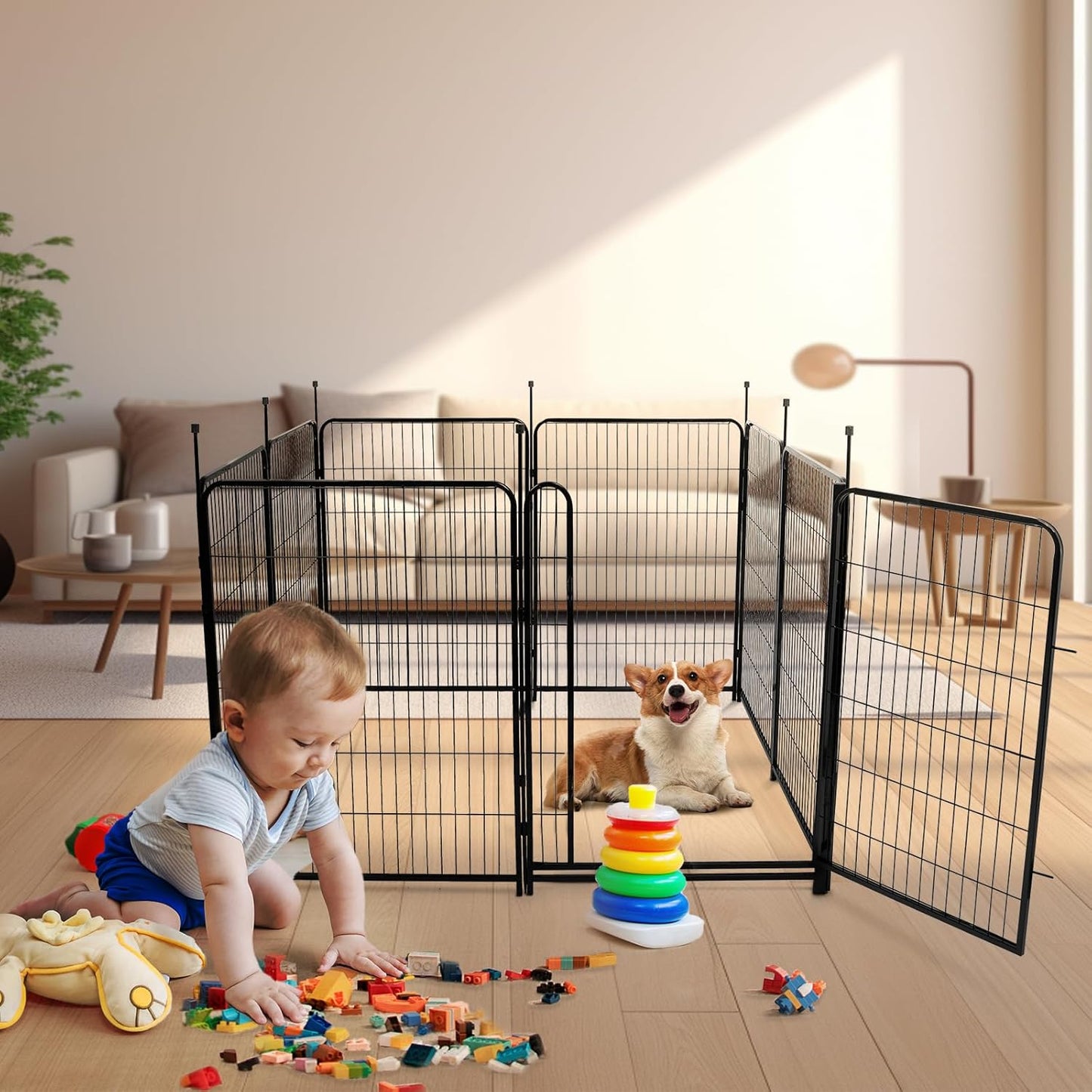 Tall Garden Fence, 52in High 6 Panels Total 13.3 Ft(L) Dog Fence Outdoor for Yard, 21 inches Wide with Low Sills, Animal Barrier Fence, Flower Bed Fencing. Pet Fence, Garden Fence Border