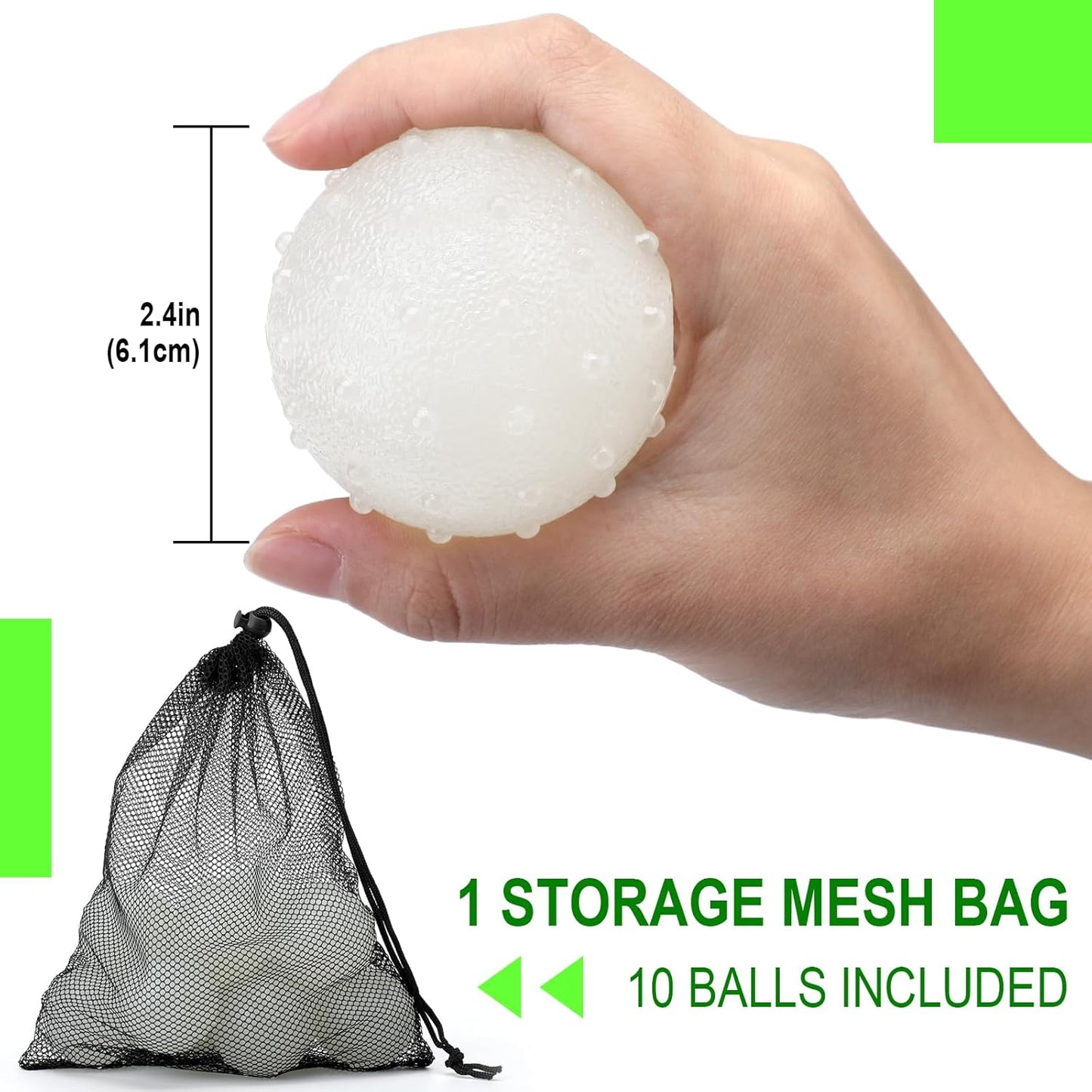 Liliful 10 Pcs Glow in The Dark Dog Toys 2.4 Inch Dog Balls Rubber Glowing Fetch Ball with Net Bag for Puppy Small Medium Dogs