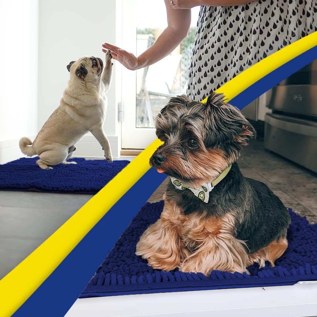 Muddy Mat® AS-SEEN-ON-TV Highly Absorbent Microfiber Dog Door Mat and Pet Rug, Non Slip Thick Washable Area and Bath Mat Soft Chenille for Kitchen Bathroom Bedroom and Indoor- Navy Blue Runner 24"X60"