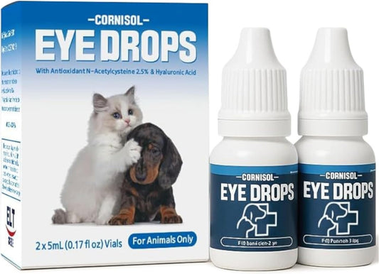Eye Drops for Cats and Dogs with Hyaluronic Acid 0.4%, NAC 2.5%, Soothes Discomfort, Irritation & Dryness, Eye Lube for Pets, 5ml x 2 vials
