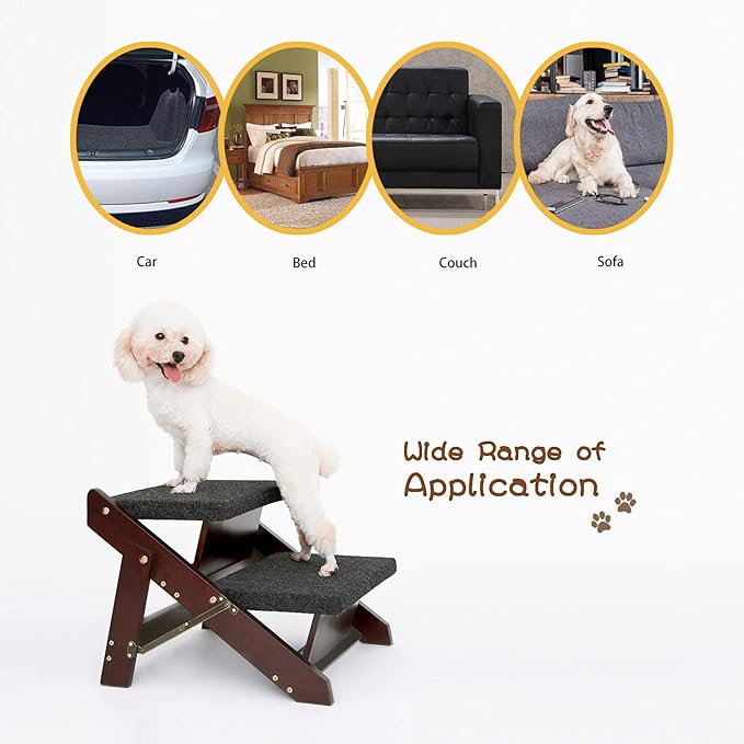 MEWANG Wooden Pet Stairs/Pet Steps - 2-in-1 Foldable Stairs & Ramp for Beds and Cars - Portable Dog/Cat Ladder Up to 110 Pounds