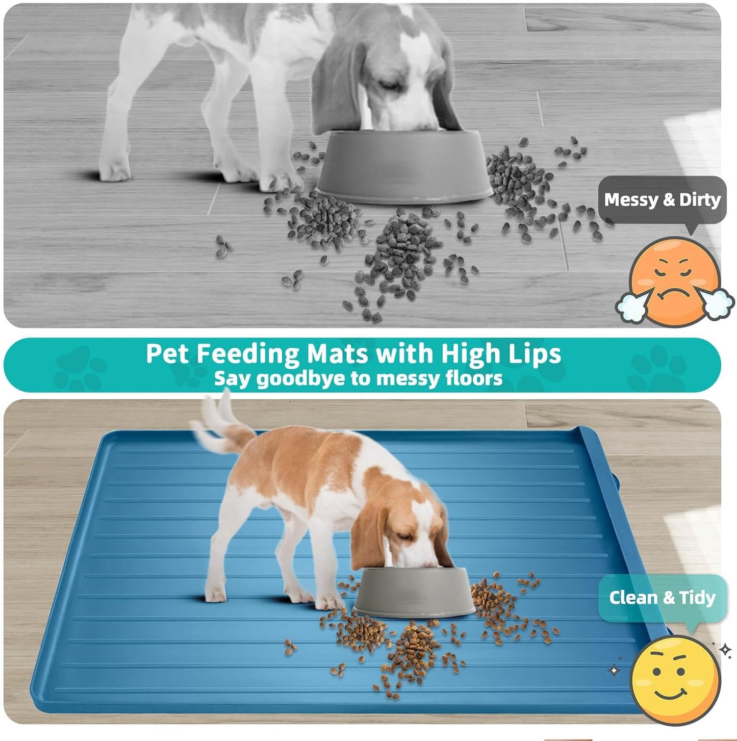 Dog Mat for Food and Water - 39.4" x 27" Large Pet Feeding Mats with Residue Collection Pocket - Waterproof Dog Cat Bowl Mat with High Edges to Prevent Water and Food Spills (Navy)