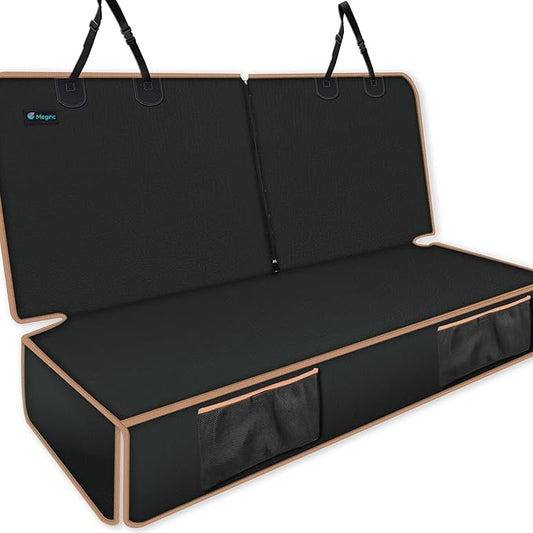 Dog Car Seat Cover for Back Seat, Waterproof PU Leather Bench Seat Covers for Trucks Ford F 150/Ram 1500/Chevy Silverado/GMC Covers, Non-Slip Back seat Pet Cover for Dogs in Car, Easy to Use and Clean