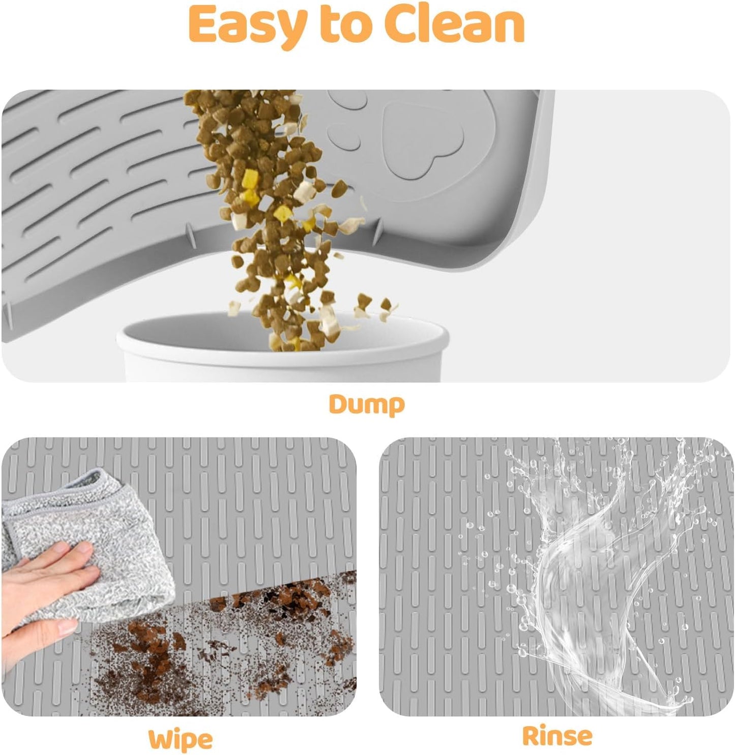 Cat Food Mat, 50" x 35" Extra Large Silicone Pet Feeding Mat with Raised Edge Pet Placemat for Food and Water Bowl Non-Slip, Easy to Clean, Floor Protection (Grey)