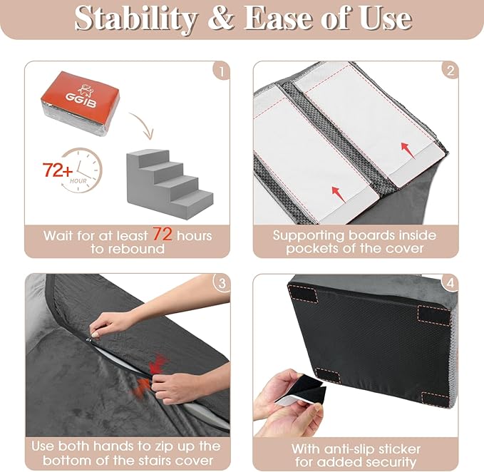 GGIB Dog Stairs for Small Dogs Cats Non-Slip Dog Steps for High Bed Pet Stairs for Sofa Couch Pet Ramp Pet Steps with Removable Washable Cover, Grey, 22" H, 5-Step