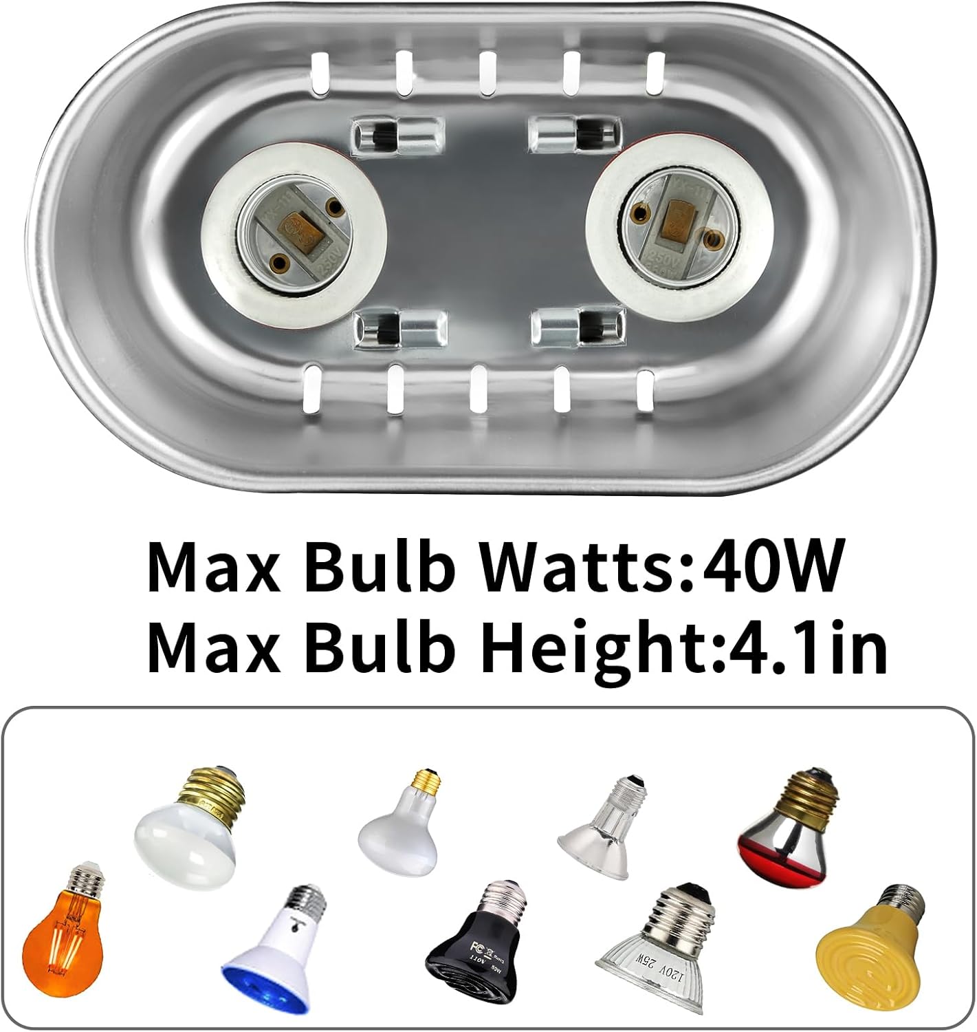 Nano Reptile Heat Lamp Max 40W Dual Reptile Light Fixture with Two Independent Switches, UVB Light Fixture Dual Dome Lamp for Bearded Dragon, Turtles, Snake and Lizard Terrarium