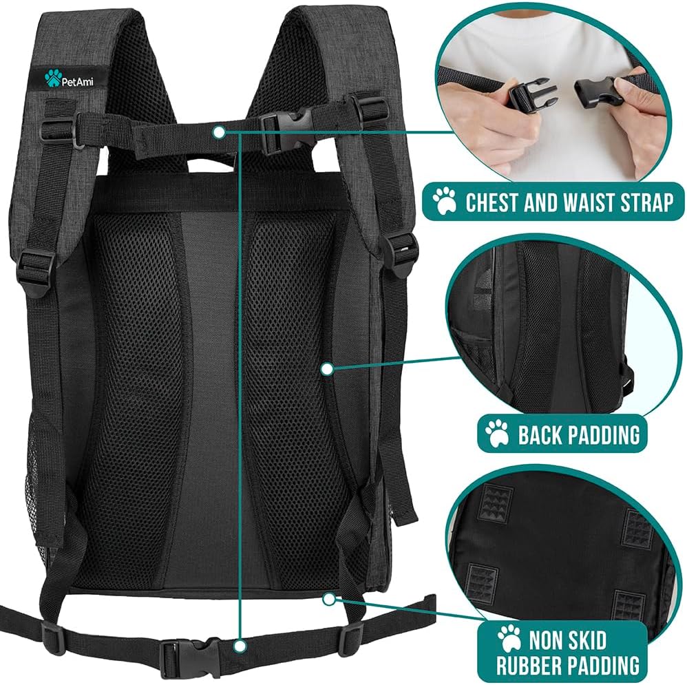 PetAmi Dog Backpack Carrier for Small Large Cat, Pet, Puppy, Ventilated Pet Hiking Backpack Travel Bag, Airline Approved Cat Backpack Carrier, Camping Biking Dog Bag Up to 18lbs Pet, Charcoal