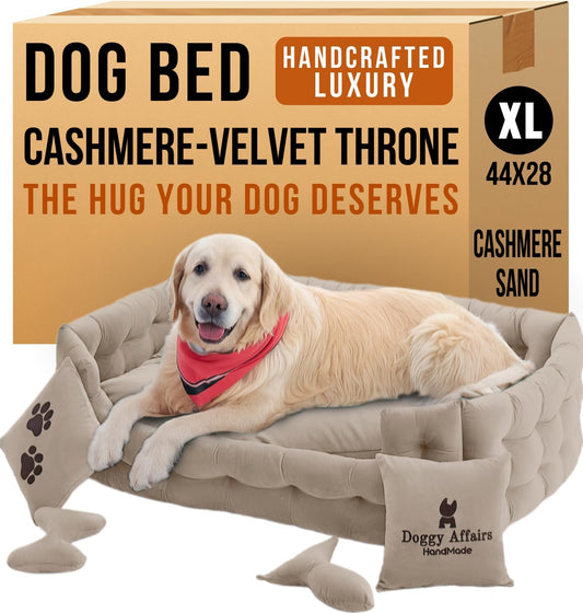 Luxury Dog Bed Chesterfield – Handcrafted Velvet Throne for Dogs | Joint Support, Calming & Temp-Regulating Comfort | Durable 5+ Years, Anti-Claw, Washable 100+ Times – XL, Ivory