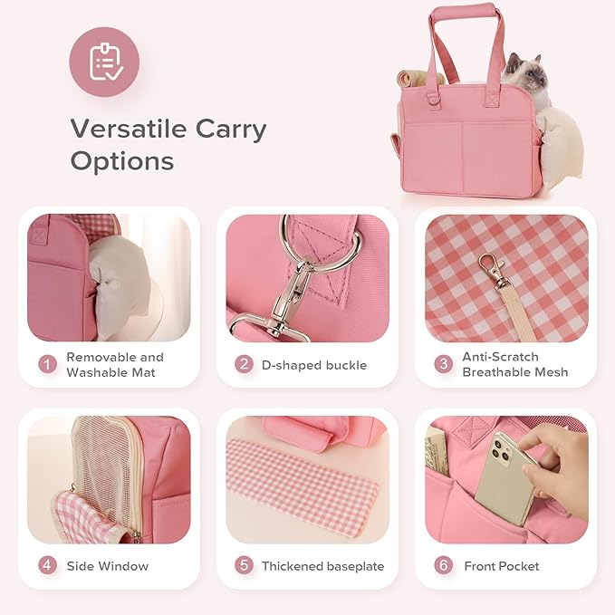 Dog Carriers for Small Dogs, Soft Sided Folding Small Dog Carrier for Dogs Medium Cats Puppies up to 13 Lbs, Washable Breathable Puppy Carrie Carrier for Outdoor Travel (Small Pink)