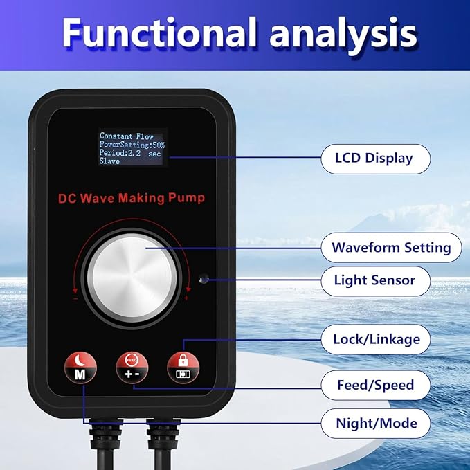 CONQUERALL 660-4700GPH 28W DC 24V Energy Saving Large Flow Wave Maker Controllable Multi Wave Suit for Marine Aquarium Tropical Fish and Reef Tank