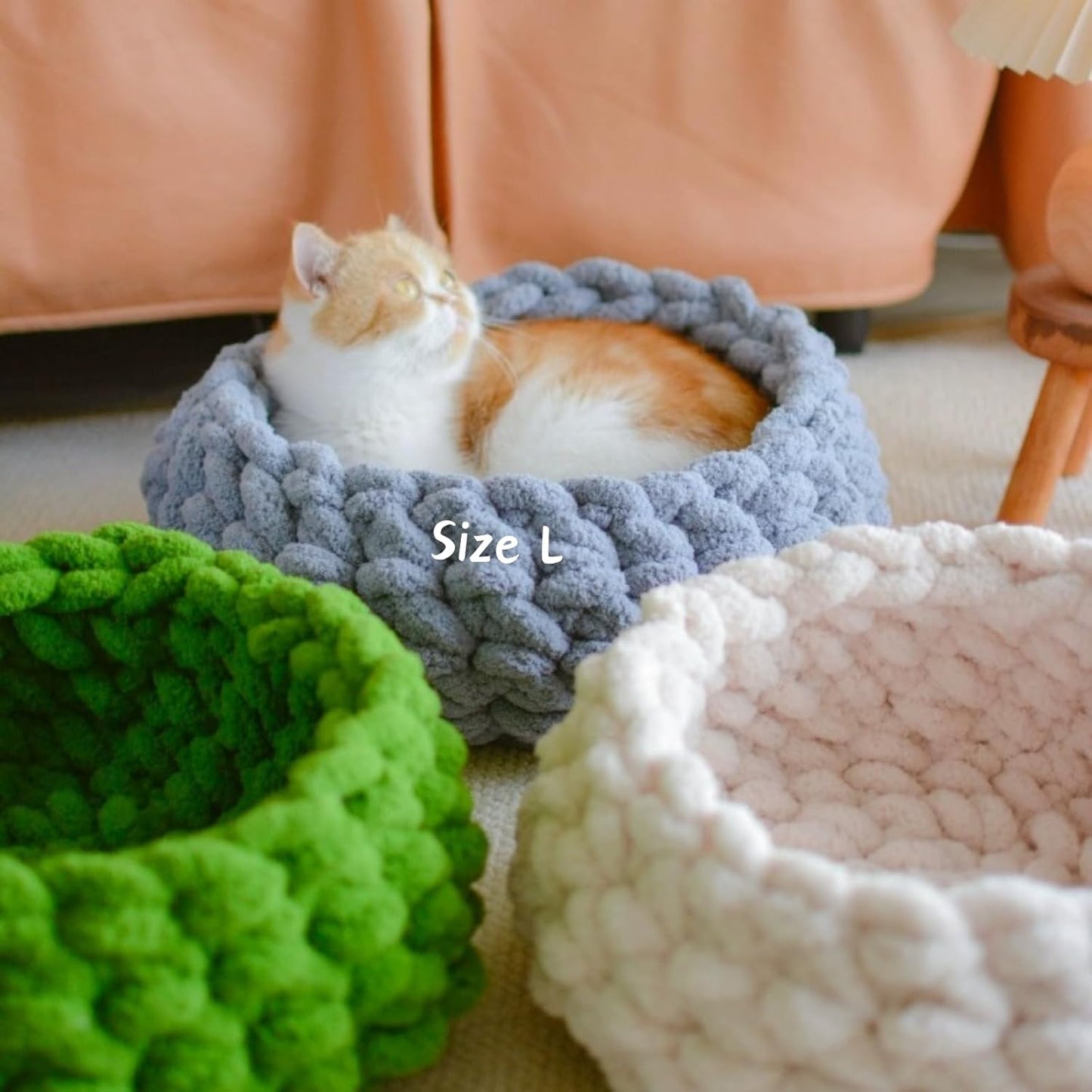 Cat Nest Bed – Premium Handwoven Washable Extra Soft Round Cave House for Indoor Kitten & Kitty, Small & Large (Cloud White,Large)