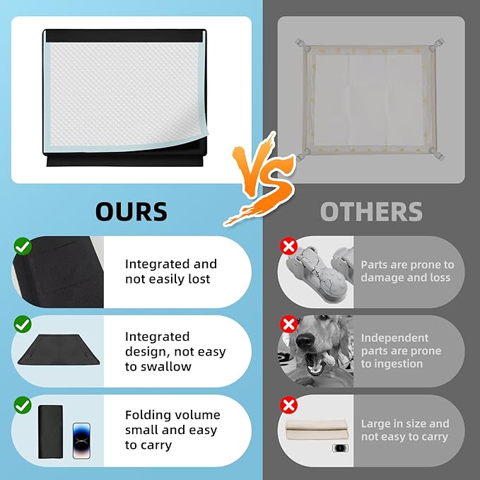 Dog Pee Pad Holder, Oxford Cloth Material, Fit 24"x24" Pad,Puppy Pad Holder, 6 Powerfu Magnetic Clips, Indoor Dog Potty, Black