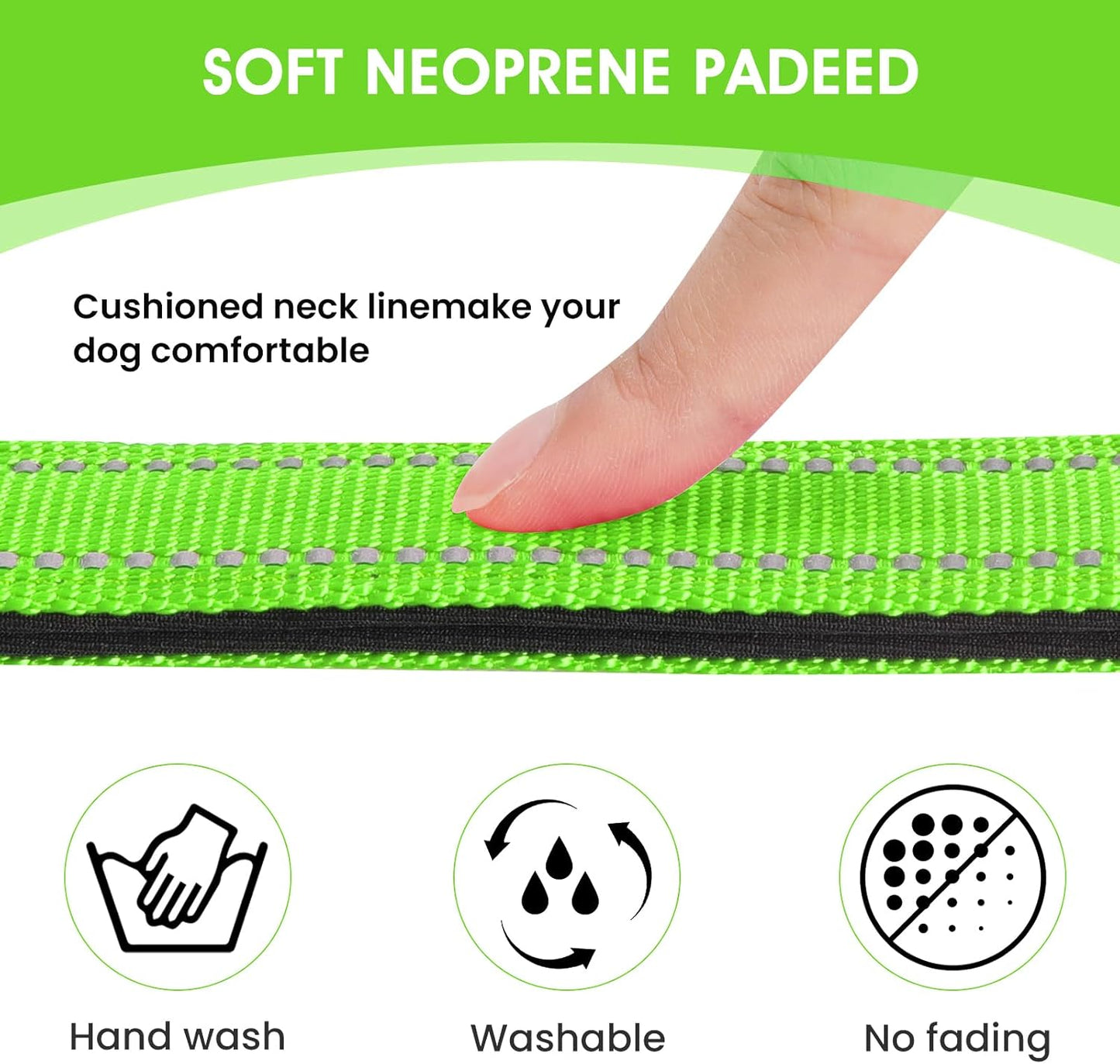 Reflective Dog Collar Padded with Soft Neoprene Breathable Quick Release Basic Dog Collars for Puppy Small Dogs Girl Green