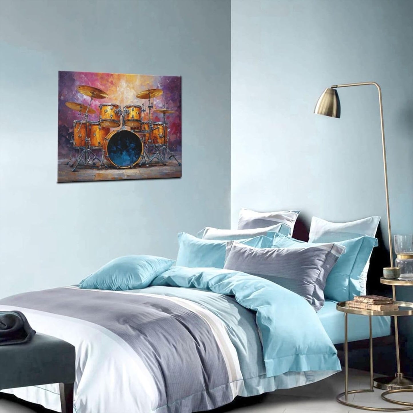 Music Wall Art Graffiti Musical Instruments Canvas Wall Decor Drum Pictures Painting Print Artwork Framed Decorations Gifts for Drummers Music Lover Studio Bar Musician Home Bedroom Living Room 20"x24"