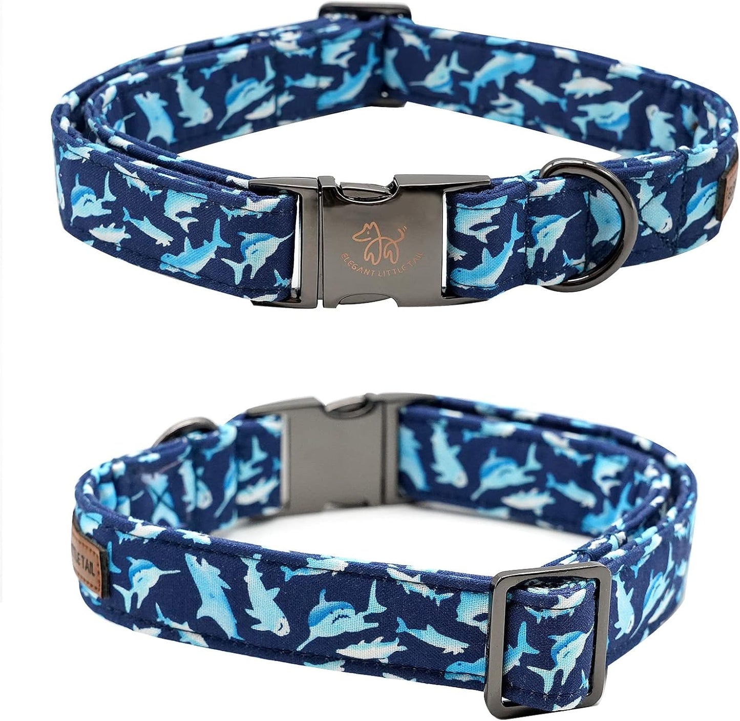 Elegant Little Tail Bowtie Dog Collar - Shark Print, Adjustable for X-Large Dogs