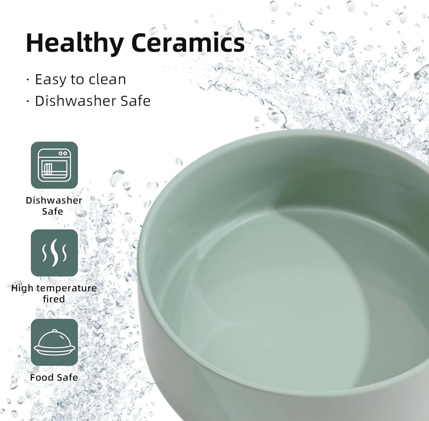 Ceramic 6.1inch Raised Dog Bowl with Stand for Small and Medium Breed Dog Dish Pet Food and Water Bowl (Double Bowl with Stand - Light Green, 28oz)