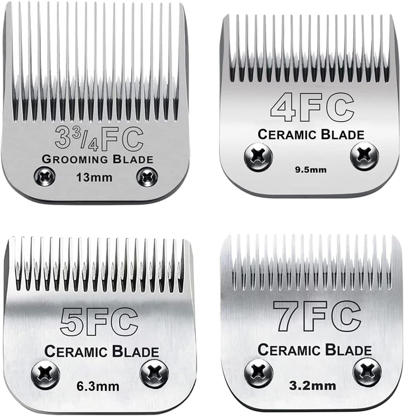 4PACK Dog Grooming Clipper Replacement Blades Compatible with Andis Pet Clipper/Oster A5/Wahl KM Series Dog Clipper,Ceramic Blade & Stainless Steel Blade (#3FC+4FC+5FC+7FC)