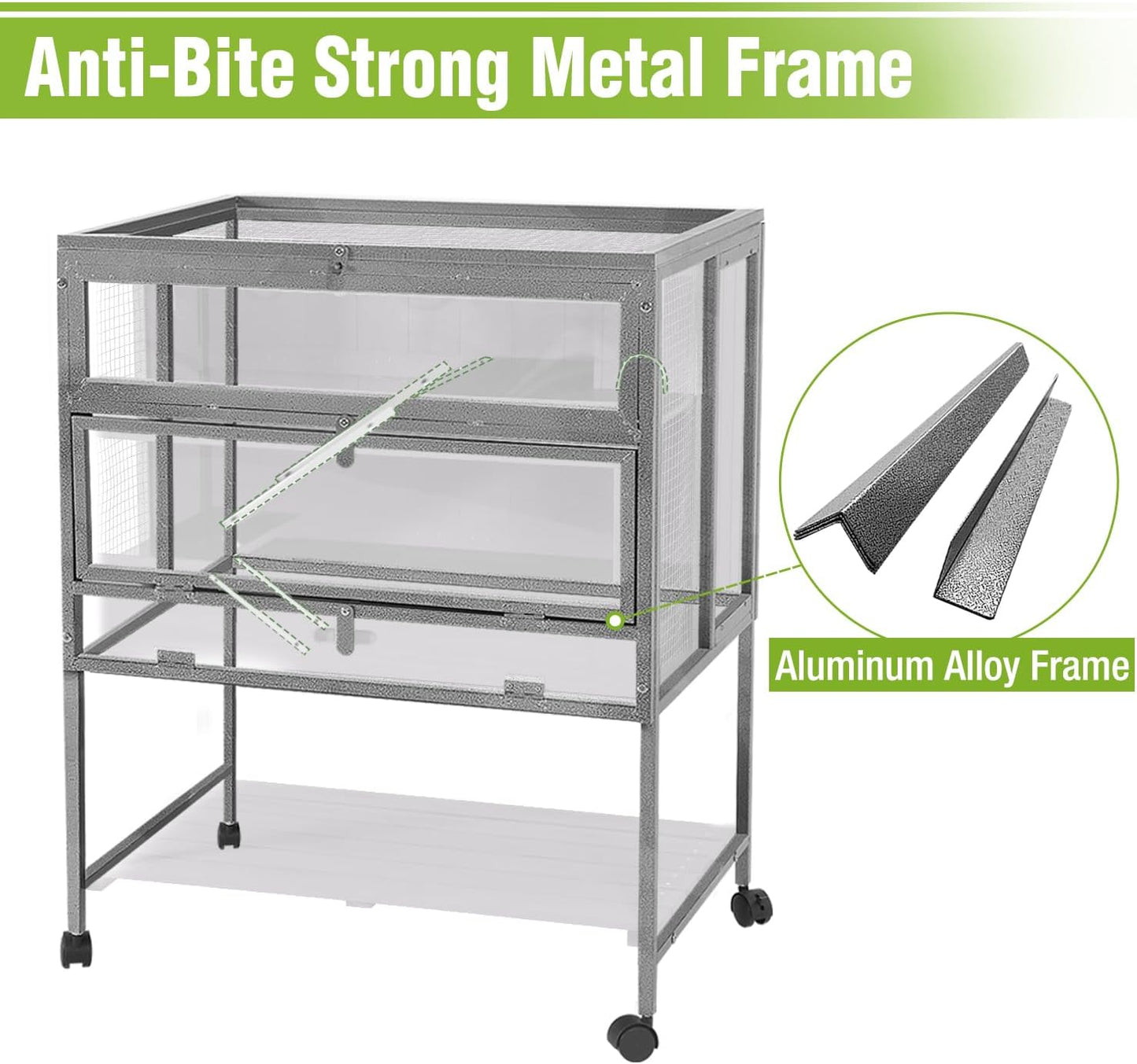 GUTINNEEN Guinea Pig Cage for Small Animals, Hamster Cage with Metal Iron Frame & Chew-Proof Aluminum Edges, 2-Story Small Animal Cage with Leak-Proof Tray, Hideout, and Storage Shelf, Black