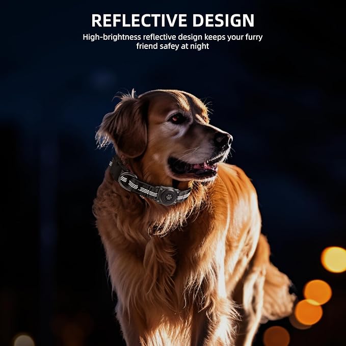 Reflective Air Tag Dog Collar - 100% Waterproof Dog Collar AirTag Holder | Extra-Durable, Soft Padded AirTag Dog Collars for Small Medium Large Dogs