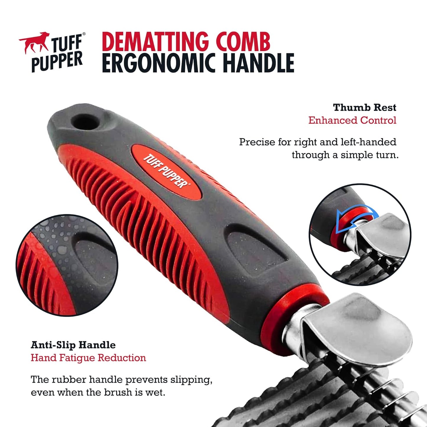 Dematting Comb For Dogs & Cats – Detangling Brush Tool For Dogs Easily & Safely Remove Dead, Matted Or Knotted Hair | Ergonomic, No-Slip Safety Handle for Precision Control | For Poodles & Curly Hair