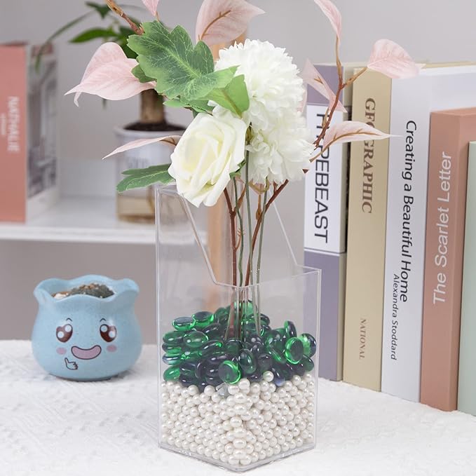 FUTUREPLUSX 1LB Green Flat Glass Marbles, Premium Colored Gems Fish Bowl Marbles Decorative Mosaic Glass Pebbles Floral Smooth Stones for Vases Aquarium Home Decor