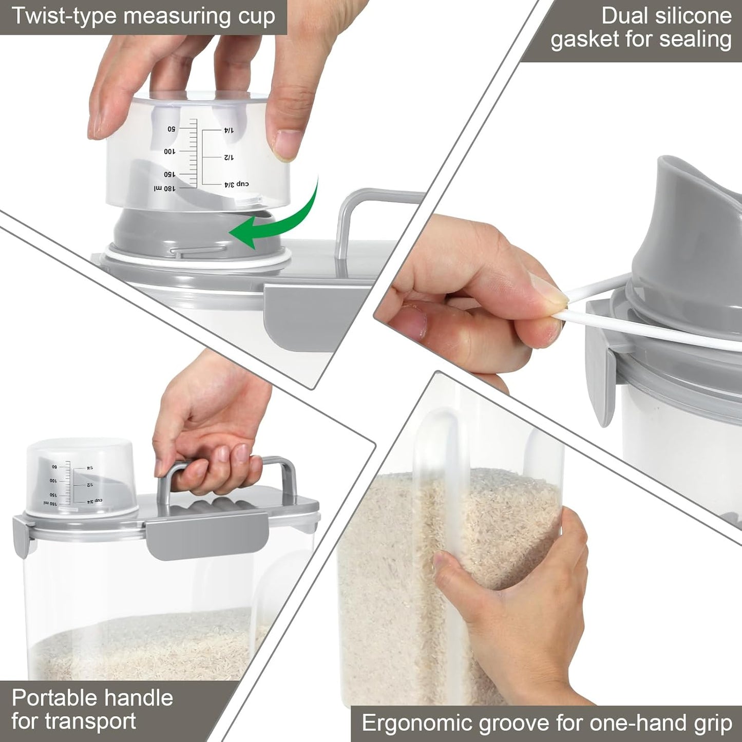 Dog Cat Food Storage Container, 5-7 Lbs Airtight Pet Food Storage Container with Easy-Pouring Spout and Portable Handle, Bird Seed Dispenser, Kitchen Organizer for Rice Cereal Flour -Light Grey