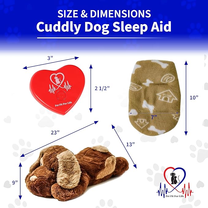 Pet Fit For Life Cuddle Pup Toy with Heartbeat & Heat Pack - USB Rechargeable Cuddly Dog Sleep Aid - Calming Comfort for Anxiety Relief - Safe, Huggable Pet Crate Training Aid - Extra Large