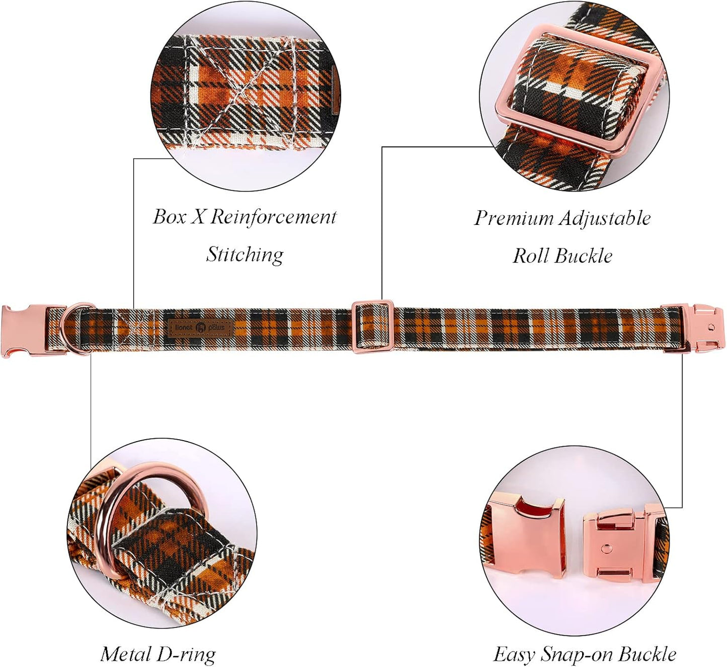 Lionet Paws Halloween Dog Collar with Bowtie - Cute Cotton Adjustable Fall Bowtie Dog Collar with Metal Buckle for Small Medium Large Dog Girl Boy Gift, M, Neck 13.5-22in