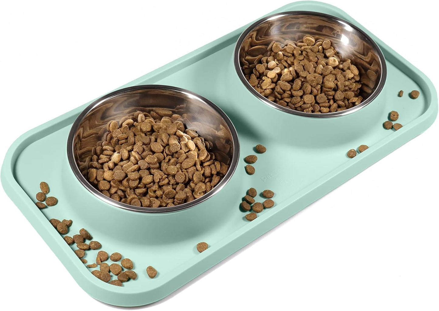 Cat Food Bowls, Cat Bowls Non-Skid and Non-Spill Silicone Pads with PP Stand, Removable Stainless Steel Food and Water Dishes for Cats, Small Size Dogs