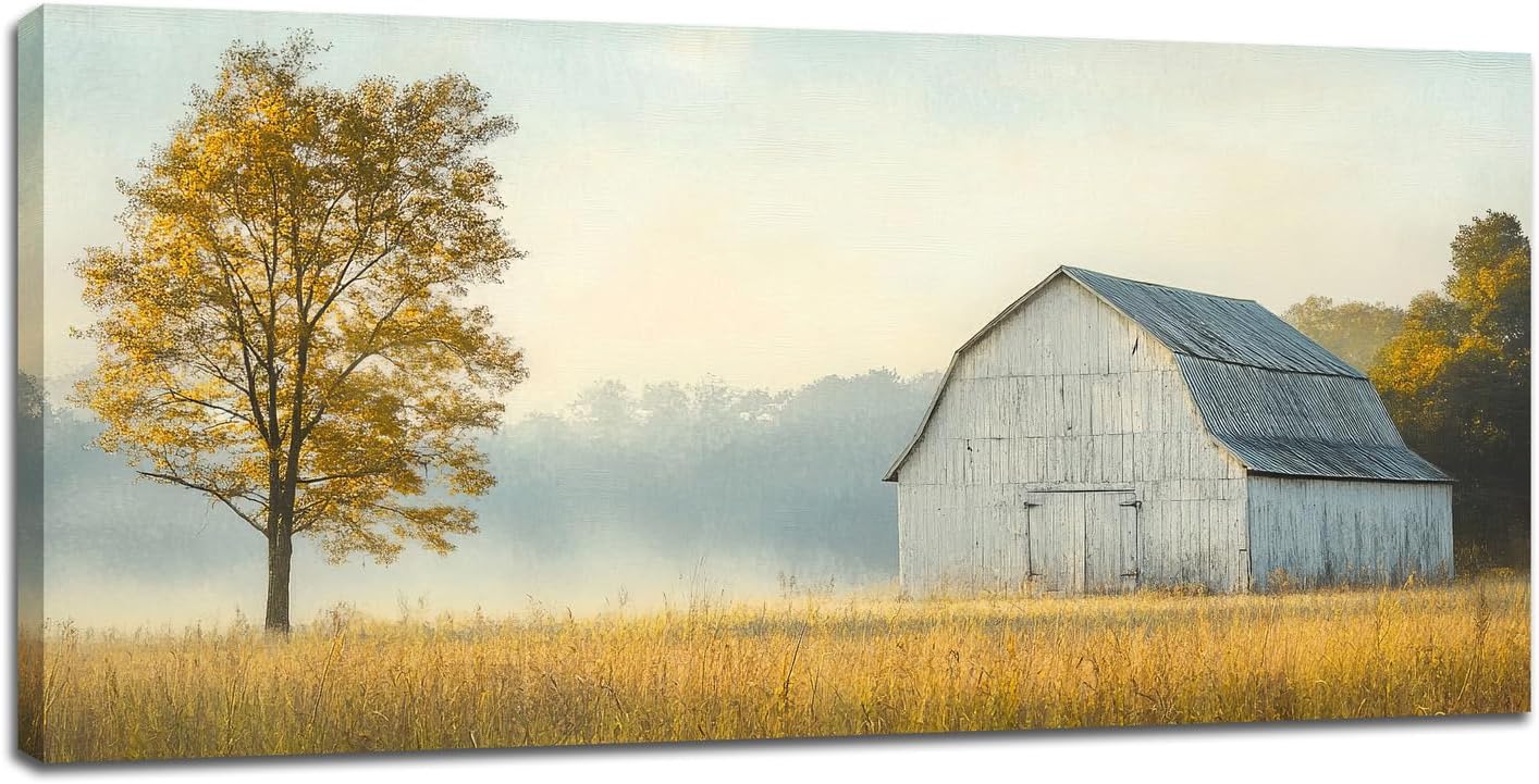 Large Farmhouse Barn Wall Art Country Landscape Canvas Living Room Rustic Tree Pictures Framed Prints Oversize Wall Decor Painting Artwork for Bedroom Dining Office Home 60"x30"