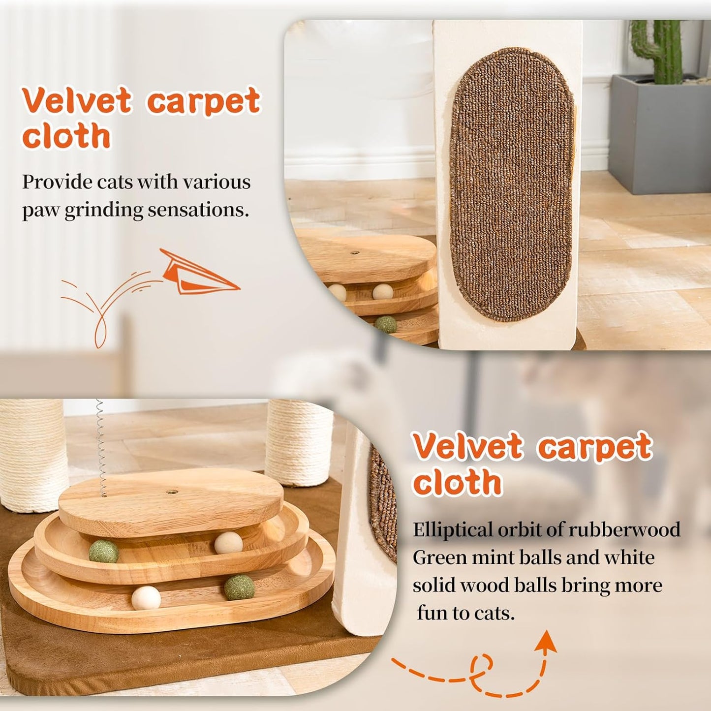 Modern Cat Tree for Indoor Cats with Sisal Rope Scratching Posts, Hand-Woven Cat Condo & Top Perch, Space Capsule Cats Nest, Cute Cat Tree with Interactive Cat Toy