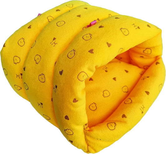 WOWOWMEOW Guinea-Pigs Bed,Hamster Bed,Small Animals Warm Hanging Cage Cave Bed (L, Heart-Yellow)