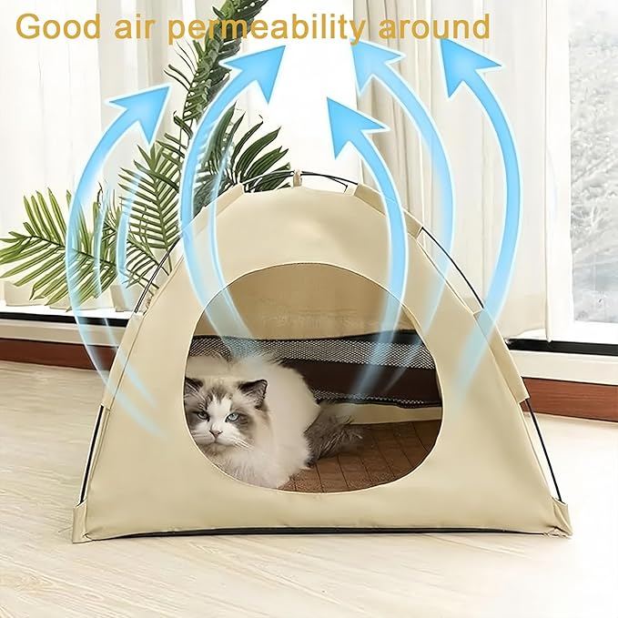 BreezyDen Pop-Up Pet Tent – Portable Hideaway for Cats & Small Dogs, Portable Indoor/Outdoor Pet Tent House with Mesh Window, Waterproof, Breathable, Scratch-Resistant, Fully Washable (Brown,M)