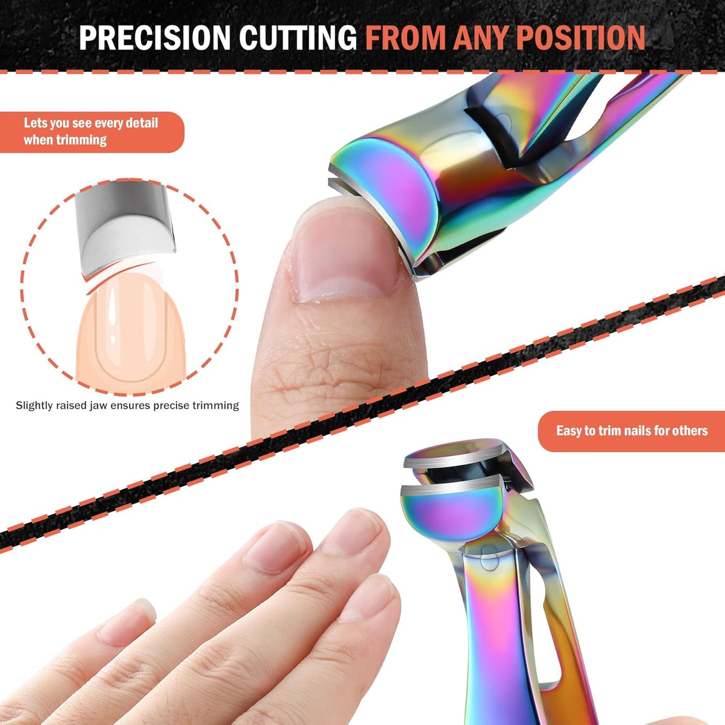 BEZOX Ergonomic Angled Head Thick Toenail Clipper for Seniors - Large Nail Clippers for Thick and Ingrown Nails with Metal Nail File, Premium Nail Cutter Fingernail Clipper for Men and Women - Rainbow