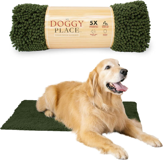 My Doggy Place Microfiber Dog Mat for Muddy Paws, 36" x 26" Chive - Absorbent and Quick-Drying Dog Paw Cleaning Mat, Washer and Dryer Safe - Non-Slip Rubber Backed Dog Floor Mat, Large