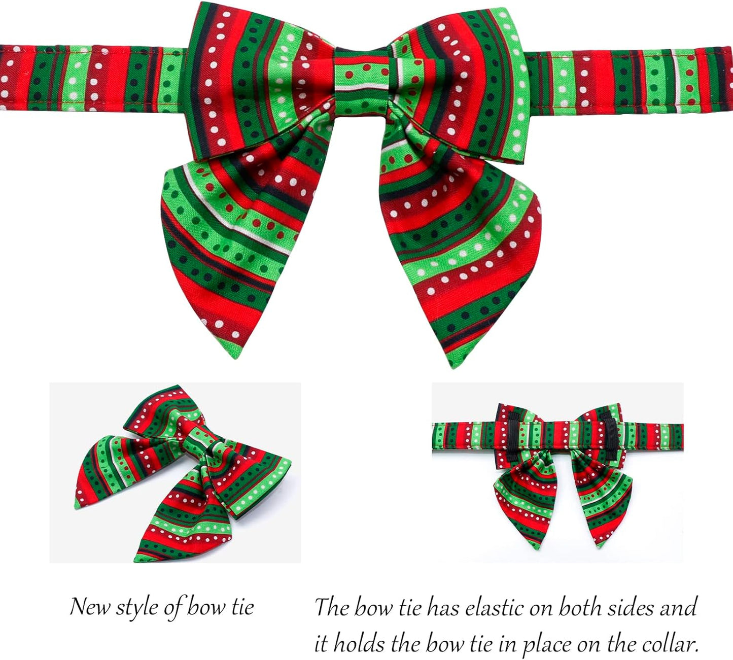 Lionet Paws Christmas Dog Collar with Bowtie, Dog Sailor Bow Collar with Metal Buckle for Dogs, Adjustable Comfortable Dog Collar Girl Gift, M, Neck 13.5-22 in