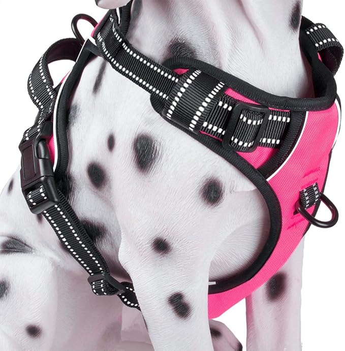 PoyPet No Pull Dog Harness, Reflective Comfortable Vest Harness with Front & Back 2 Leash Attachments and Easy Control Handle Adjustable Soft Padded Pet Vest for Small to Large Dogs (Pink,S)