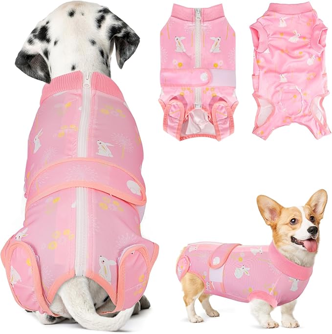Lukovee Recovery Suit for Dogs, Zipper-On Onesie for Female Male Dog, Abdominal Wounds Cone E-Collar Alternative, Prevent Licking Spay (3XL, A-Pink)