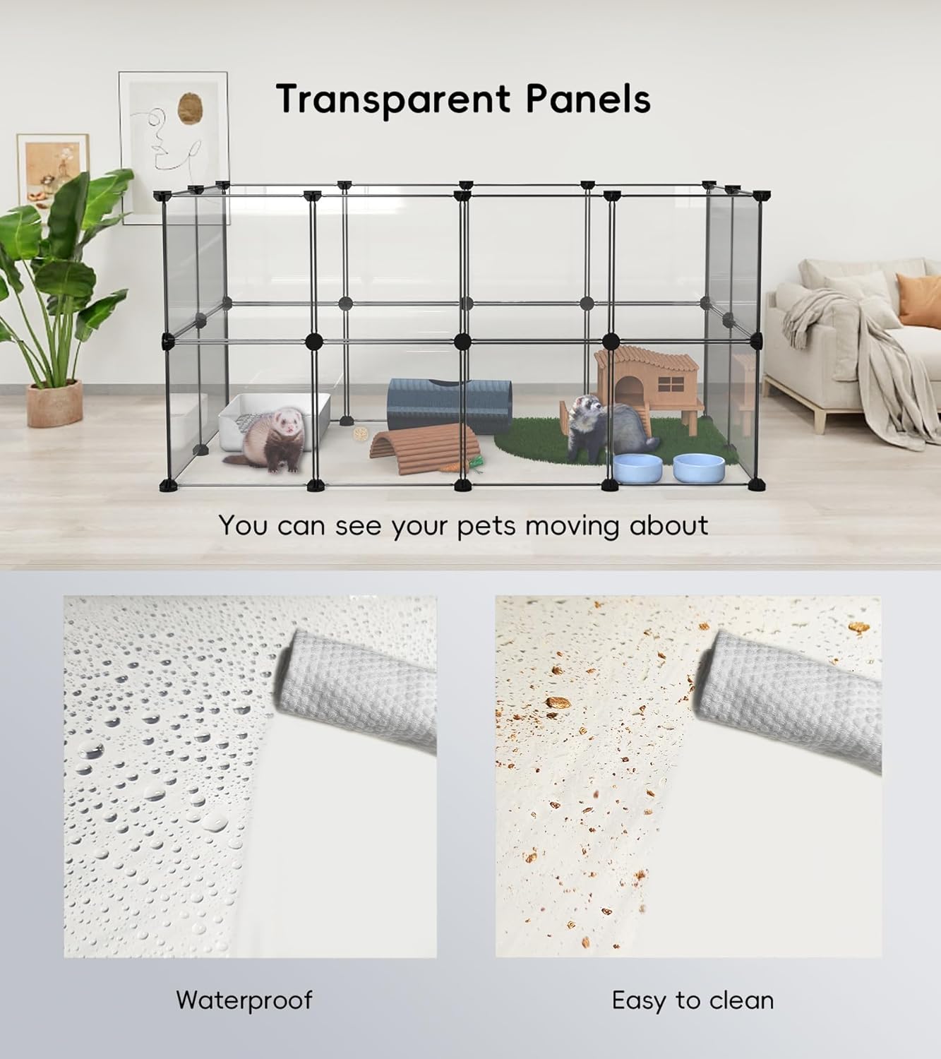 Small Animal Playpen, Guinea Pig Cages, 24 Panels Pet Playpen for Hamsters, Hedgehog, Bunny, Ferret, Indoor Outdoor Plastic Fence, 48.5 x 24.8 x 24.8 inches