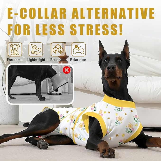 Recovery Suit for Dogs After Surgery, Professional Dog Surgical Suit for Female Spay, Male Neuter, E-Collar & Cone Alternative Dog Onesie for Abdominal Wounds Skin Disease, Yellow, L