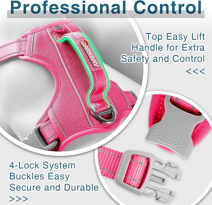 BARKBAY Dog Harness No Pull with ID Tag Pocket - Heavy Duty, Reflective, Easy Control for Large Dogs(Pink,XL)