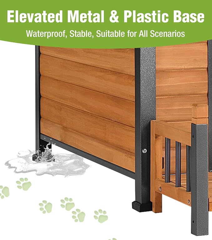 Large Outdoor Dog House Insulated, Weatherproof Dog Kennel with Porch, Anti-Chewing Metal Frame, for Medium to Large Breed