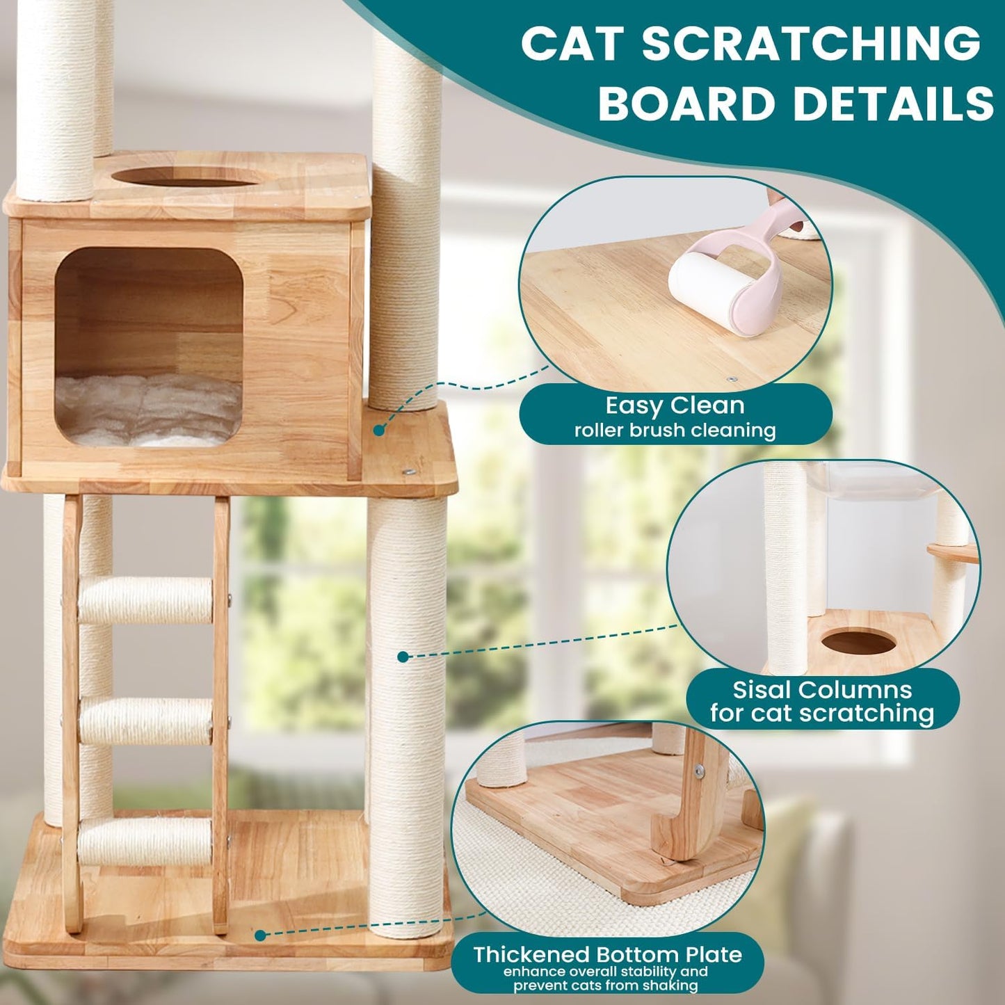 65-inch Tall Cat Tree，Cat Tower for Indoor Cats with Feel-Safe Enclosed Cat Cave、Scratching Post、Space Capsule Nest and Cat Ladder