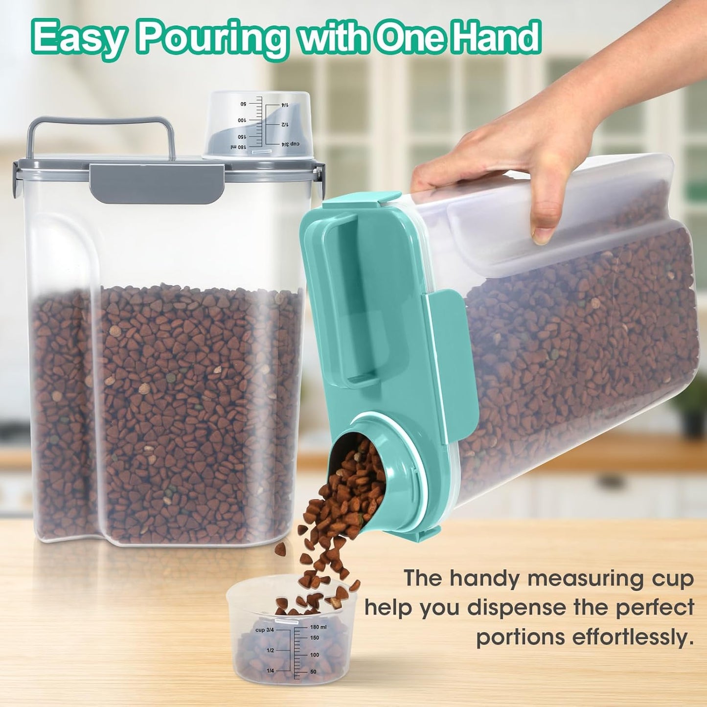TBMax Pet Dog Cat Food Storage Containers 2 Pack 10 to 14 Lbs, Airtight Cat Food Dispenser with Large Spout & Portable Handle, Travel Dog Treat Storage Bin Bird Seed Container-Cyan+Dark