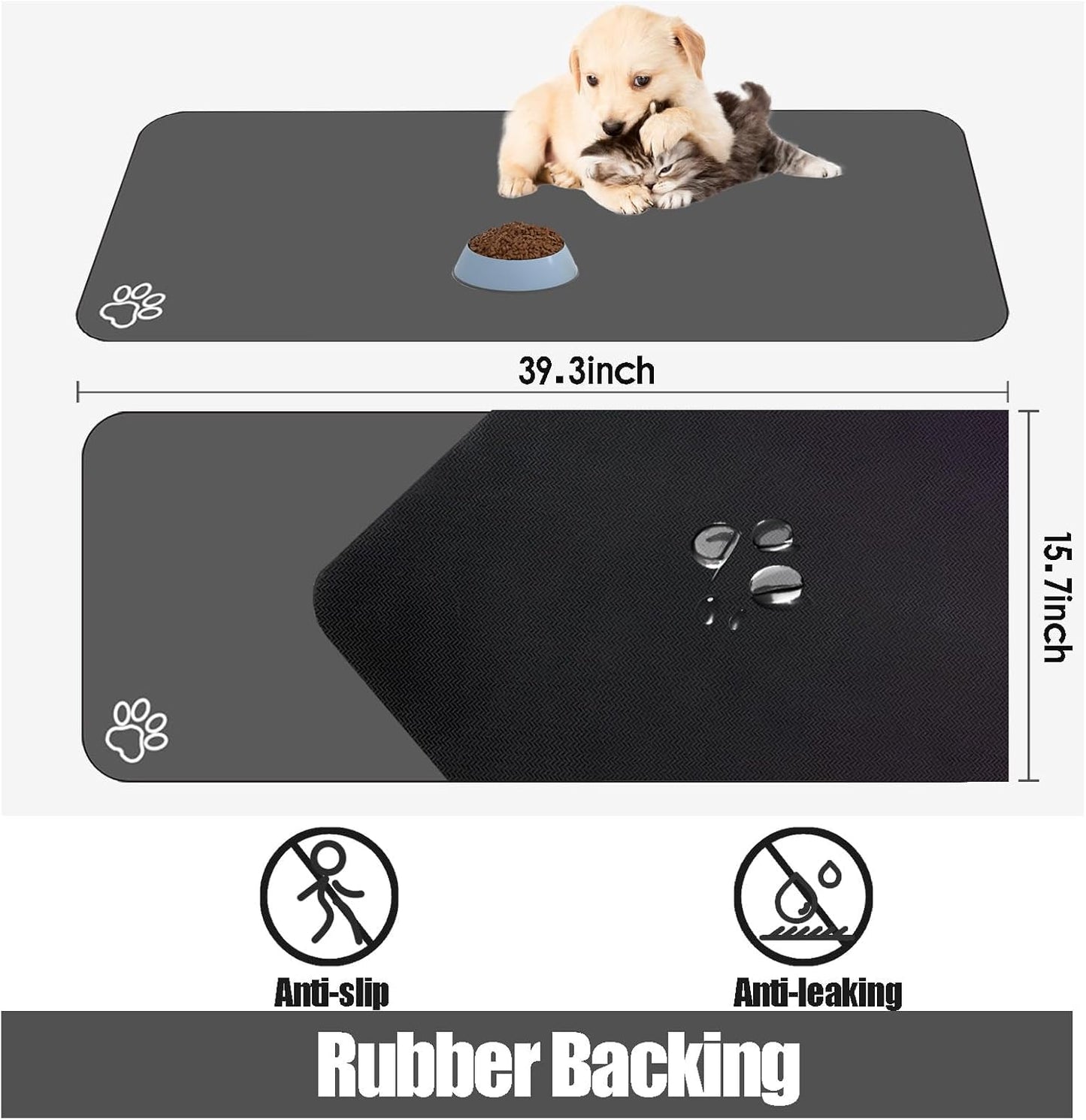 Large Pet Feeding Mat, 39.4" x 31.5" Absorbent Quick Dry Dog Mat for Food and Water Bowl, Non Skid Cat Bowl Mat, No Stains for Pet Water Dispenser Pet Supplies for Messy Drinkers
