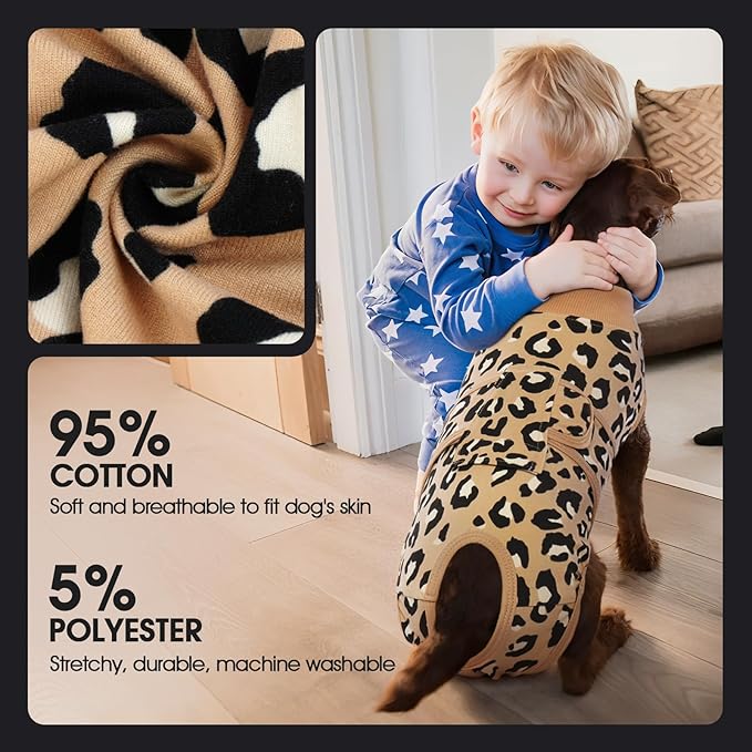 FUAMEY Recovery Suit for Dogs After Surgery,Soft Breathable Dog Bodysuit E-Collar & Cone Alternative Surgical Suit,Male Female Dog Neuter Spay Suits Anti Licking Wounds Onesie Brown Leopard XL